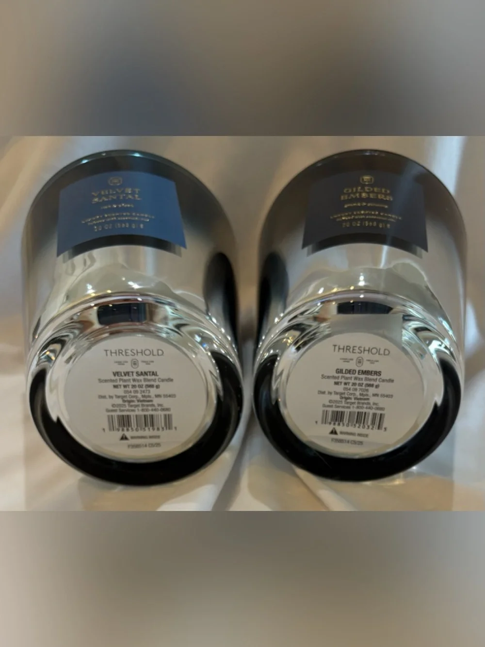 2 THRESHOLD GILDED EMBERS & VELVET SANTAL LARGE 20 OZ. CANDLE LOT 2 WICK NEW